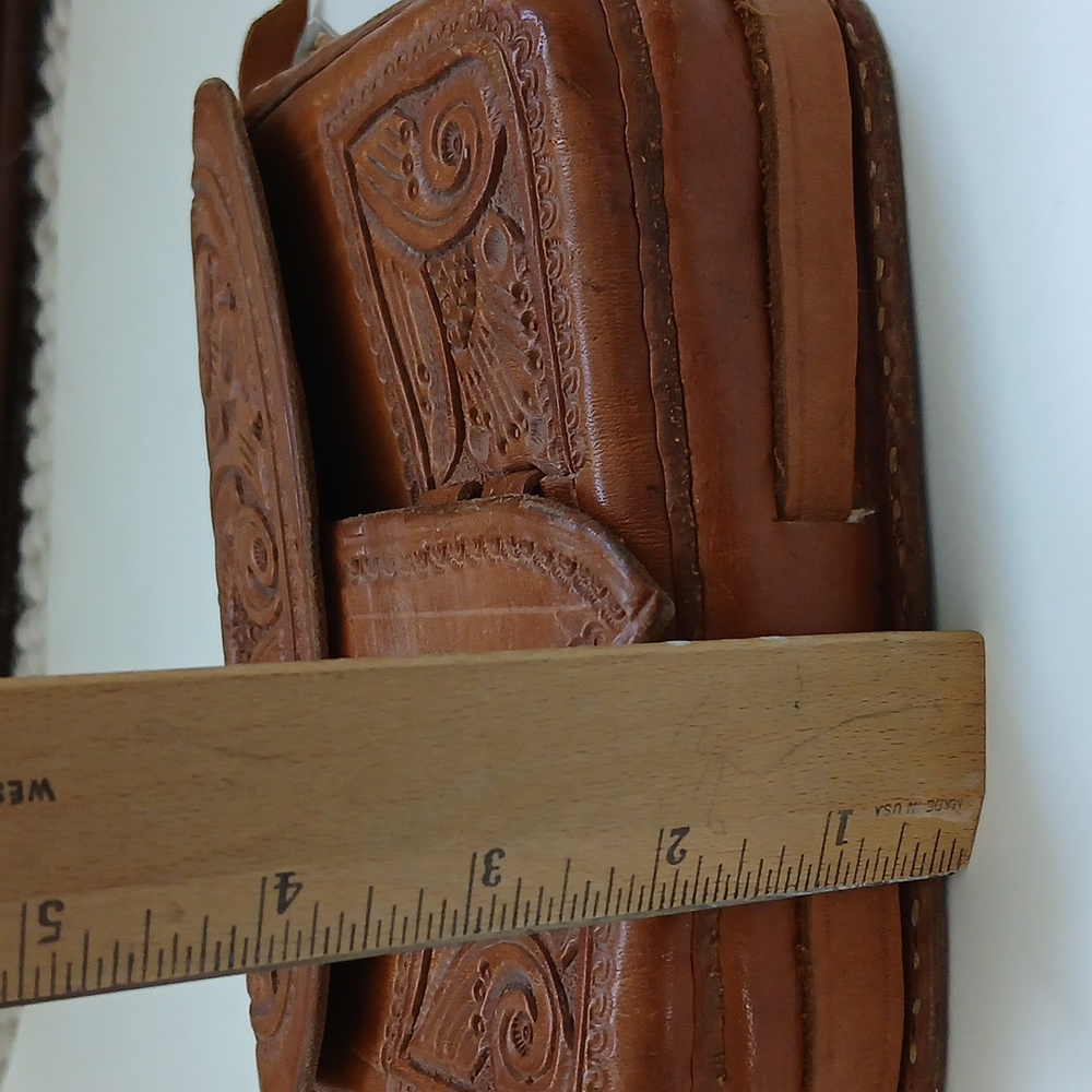 Vintage Tooled Brown Leather Crossbody Shoulder Bag Western Boho - Picture 15 of 16